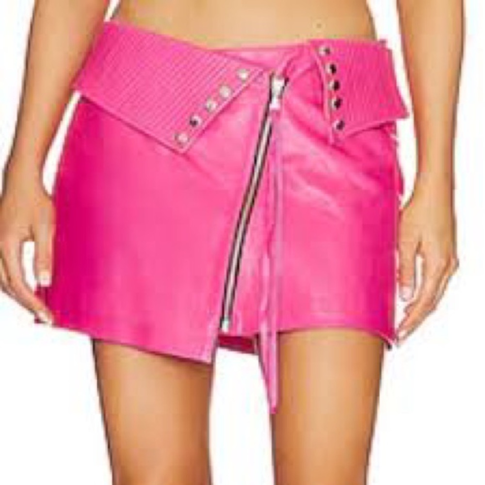 Understated Leather Thelma Hot Pink Glo Moto Mini skirt studded size XS